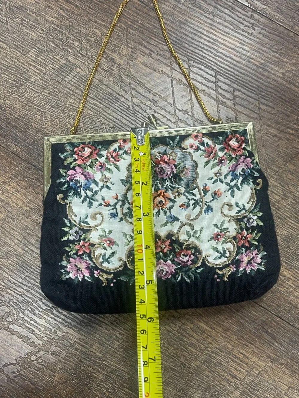 Vintage Buffums Floral Tapestry Purse Grandmacore Gold Chain Evening Bag
